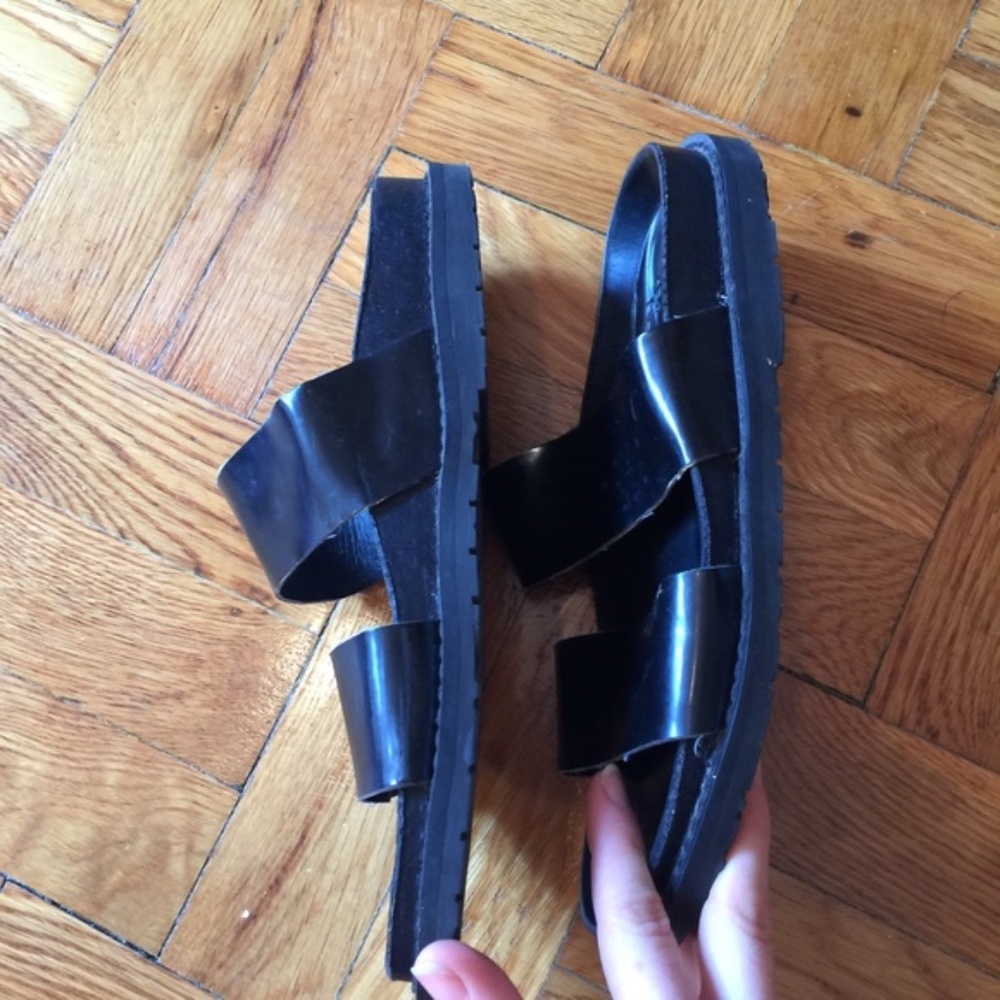 Zara Black Basic Wide Strap Flat Sandals - image 2